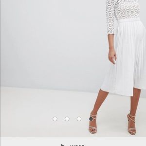 Little Mistress 3/4 Sleeve Lace Top Pleated Midi Dress